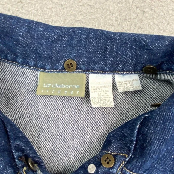 Vintage Jean Jacket Large Women Blue Faux Fur Collar Removeable Heavy EUC - Picture 8 of 15